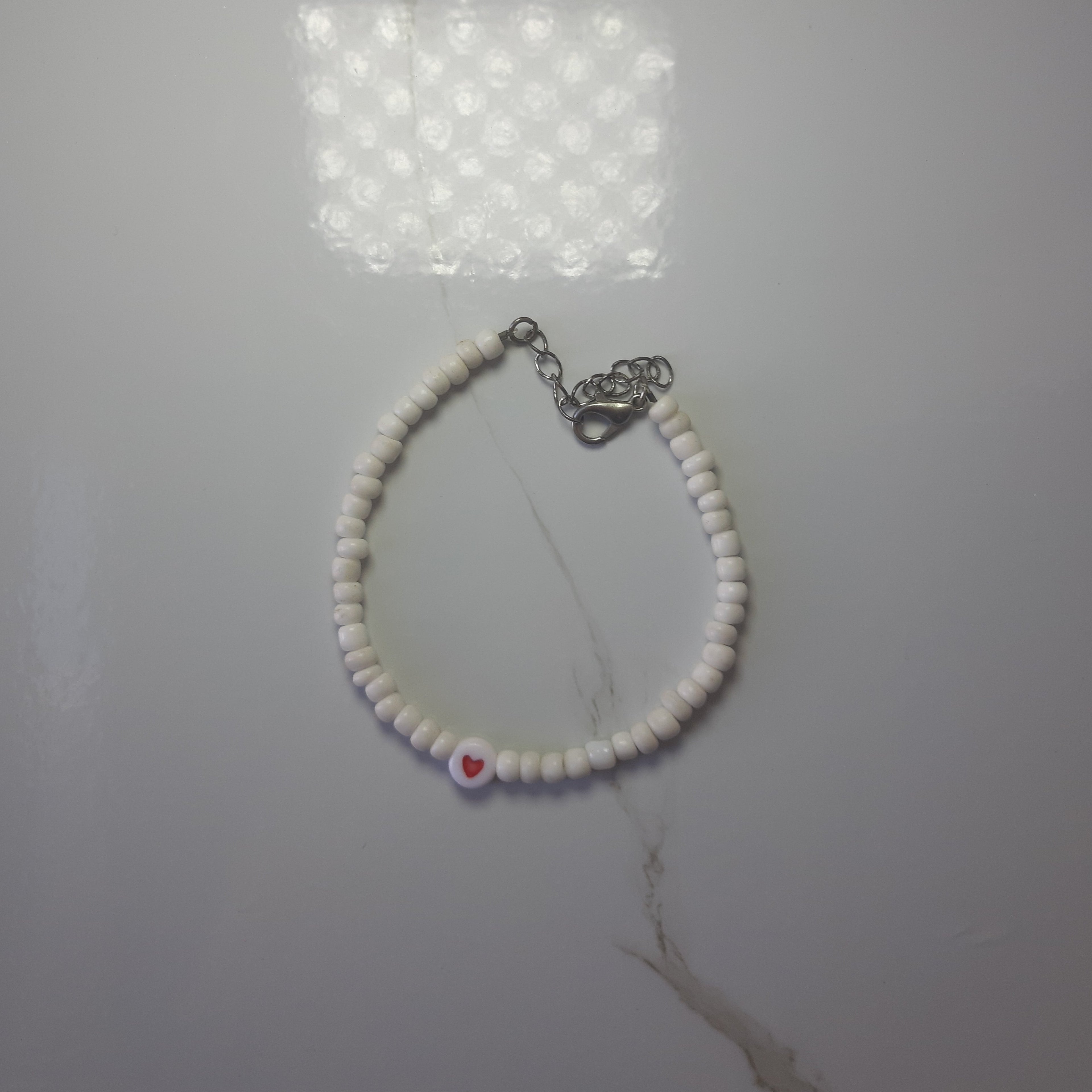 White Beads Heart Bracelet