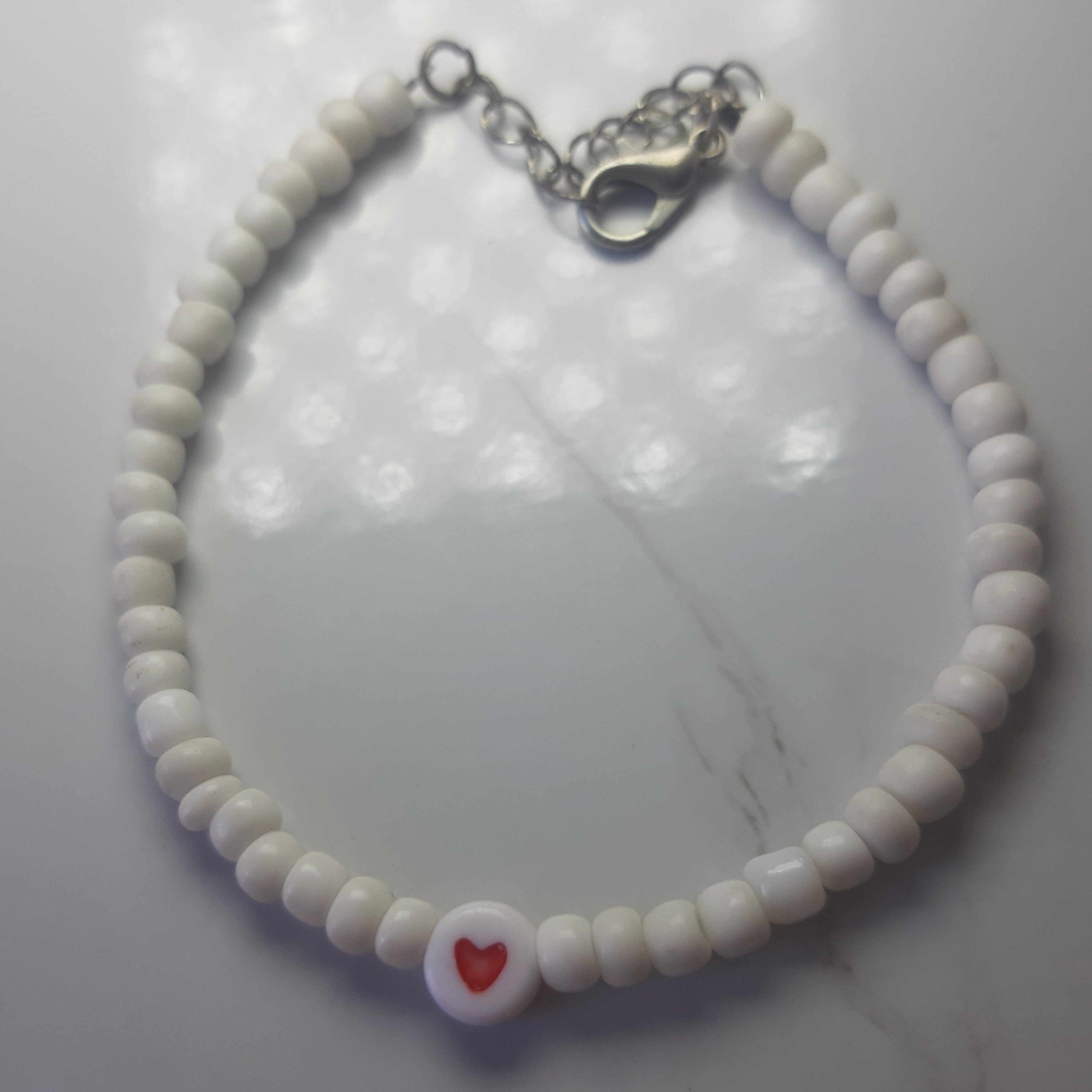 White Beads Heart Bracelet