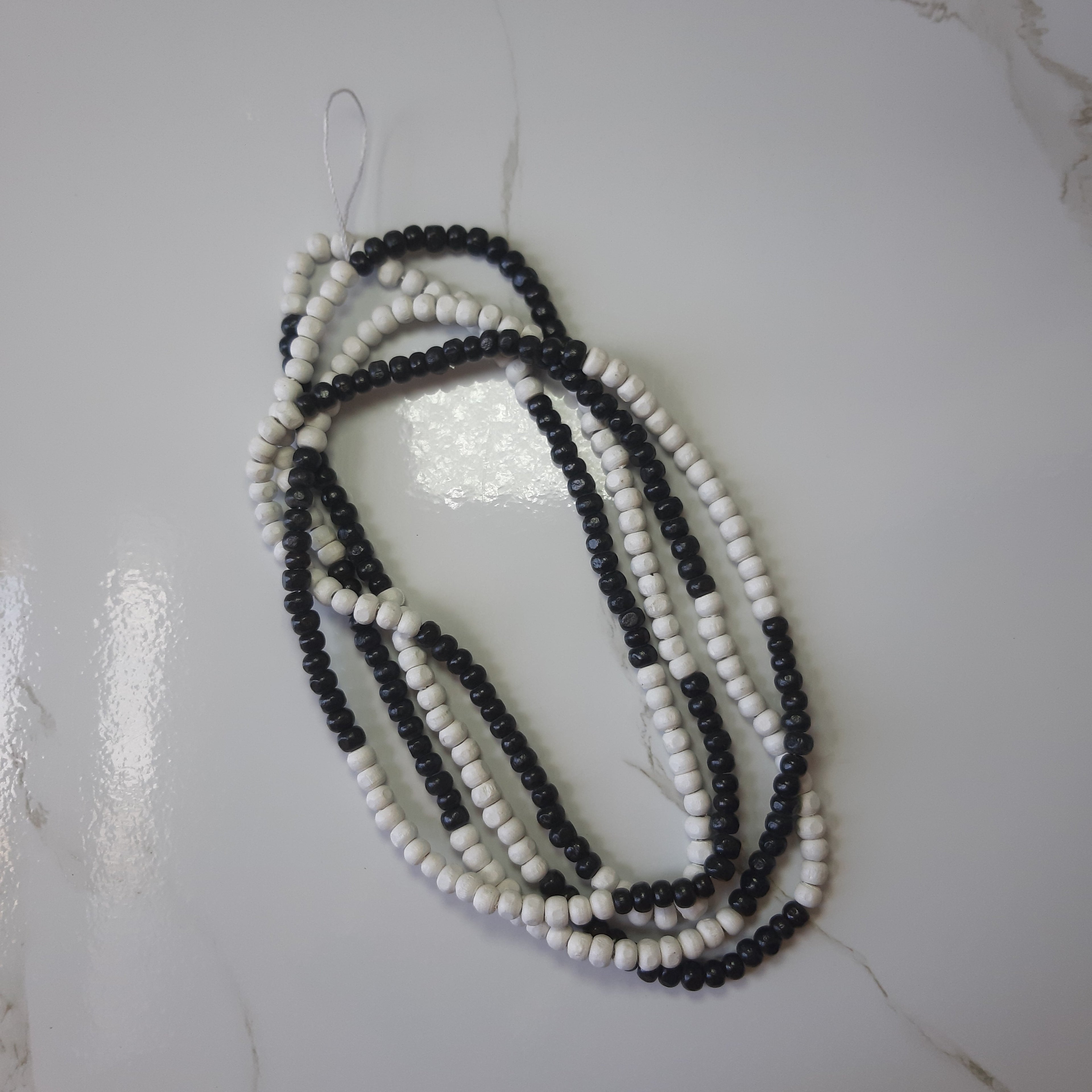 Black & White Beaded Long Phone Strap